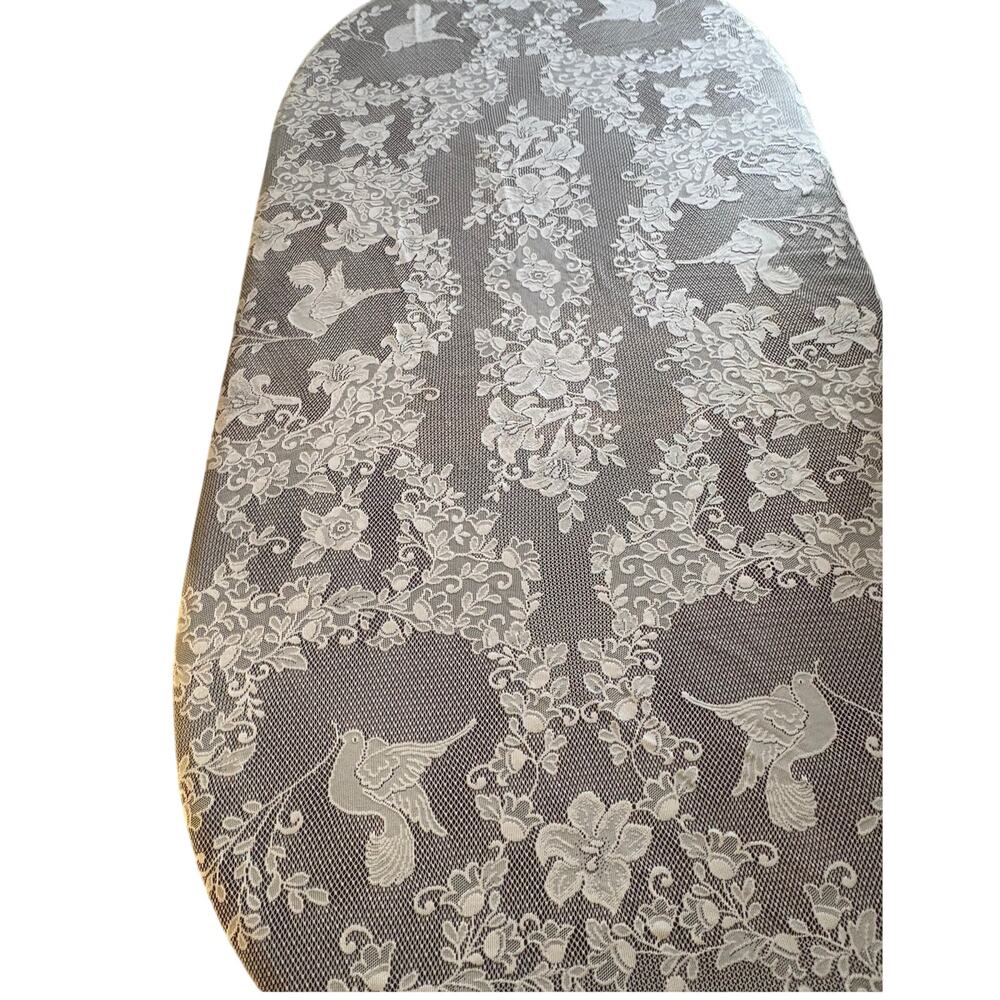 Vintage Easter Lace Tablecloth 60x100 Cross Birds Flowers Christian Religious